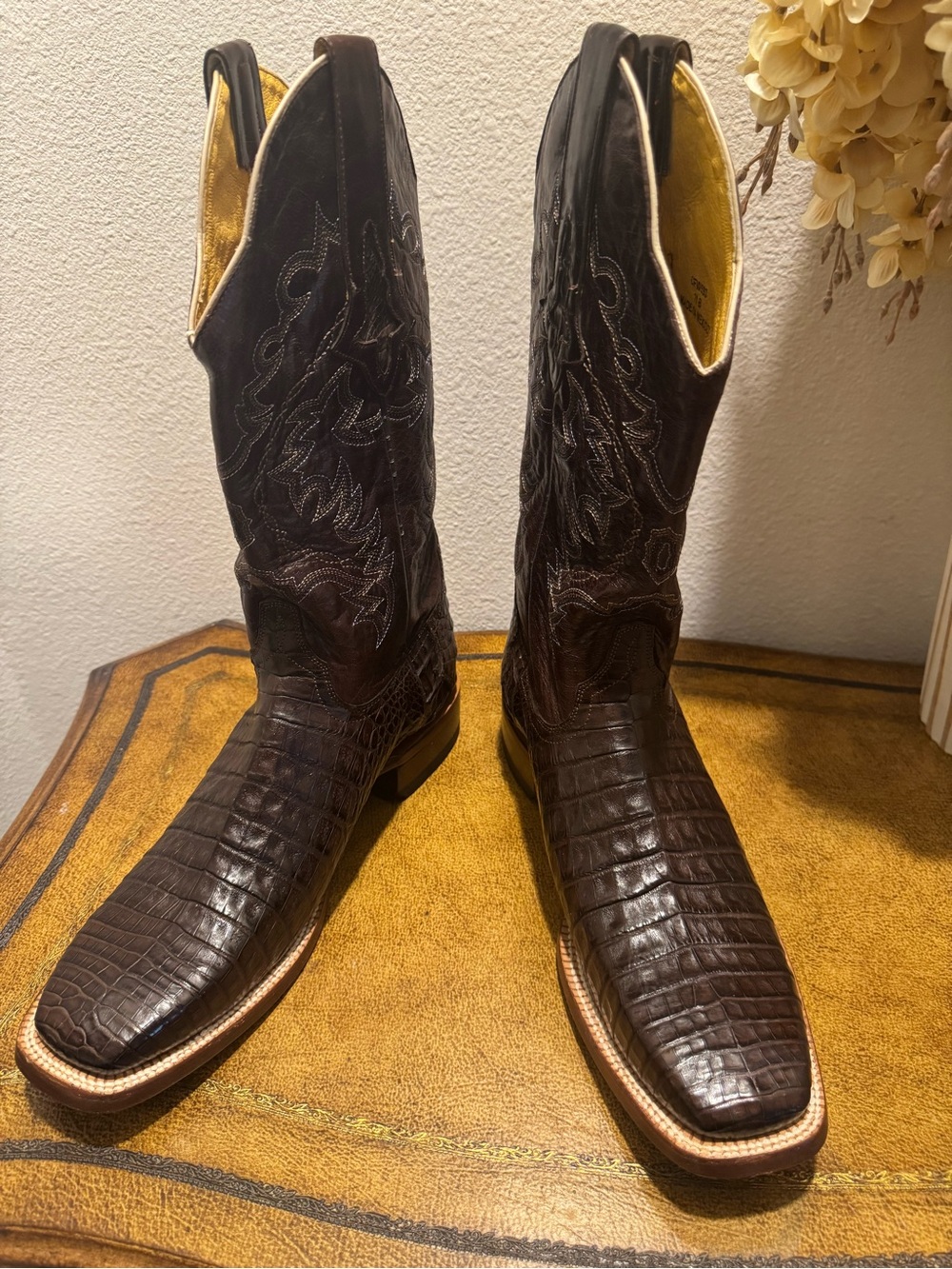RARE Cinch Brown Caiman Exotic Leather Western Square Toe Boot Women Size 11